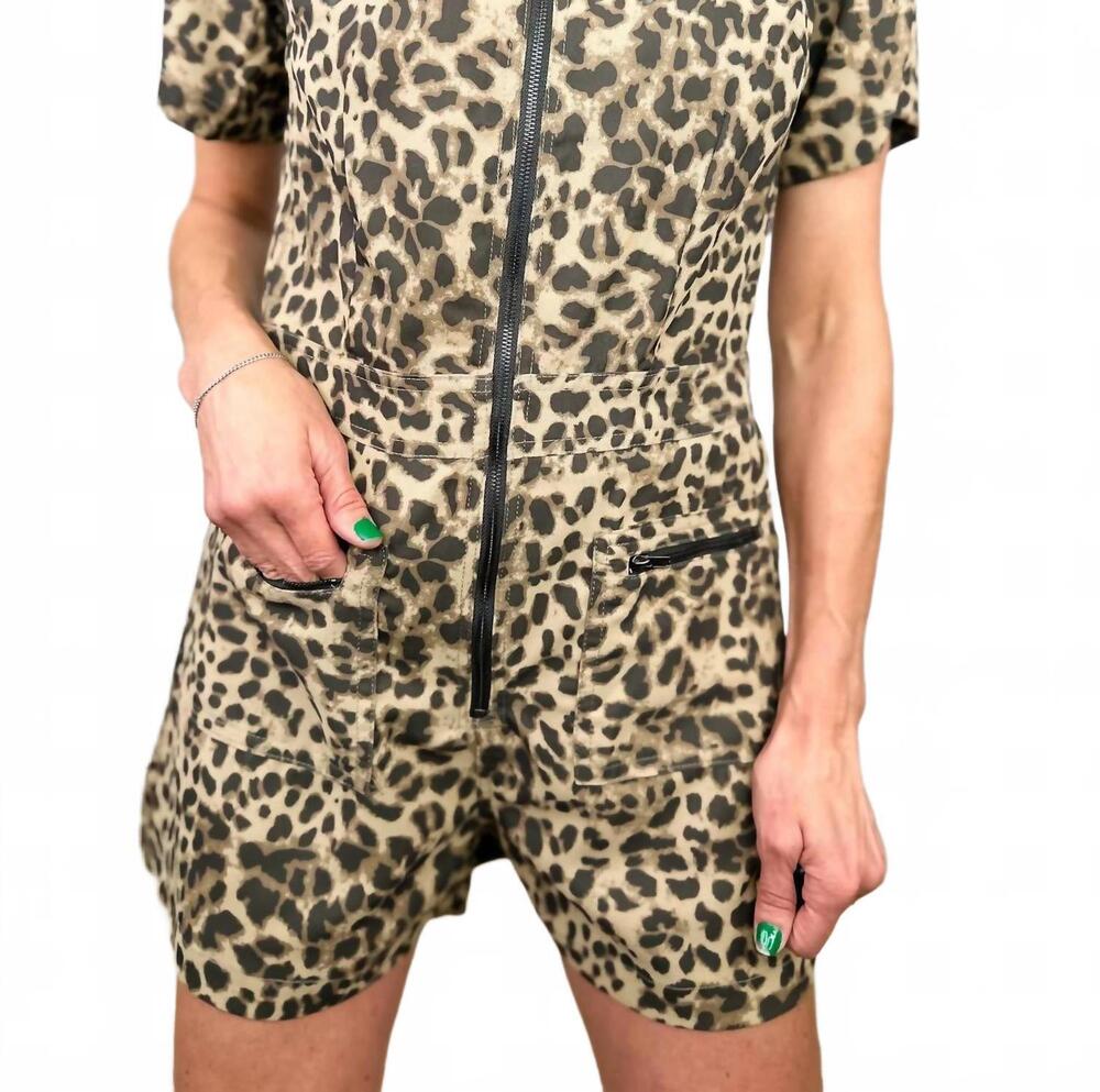 NEW SEW IN LOVE living the good life short-sleeve printed romper in mocha brown